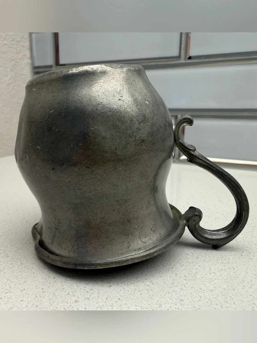 Vintage Pewter Creamer Pitcher Colonial Style Scroll Handle